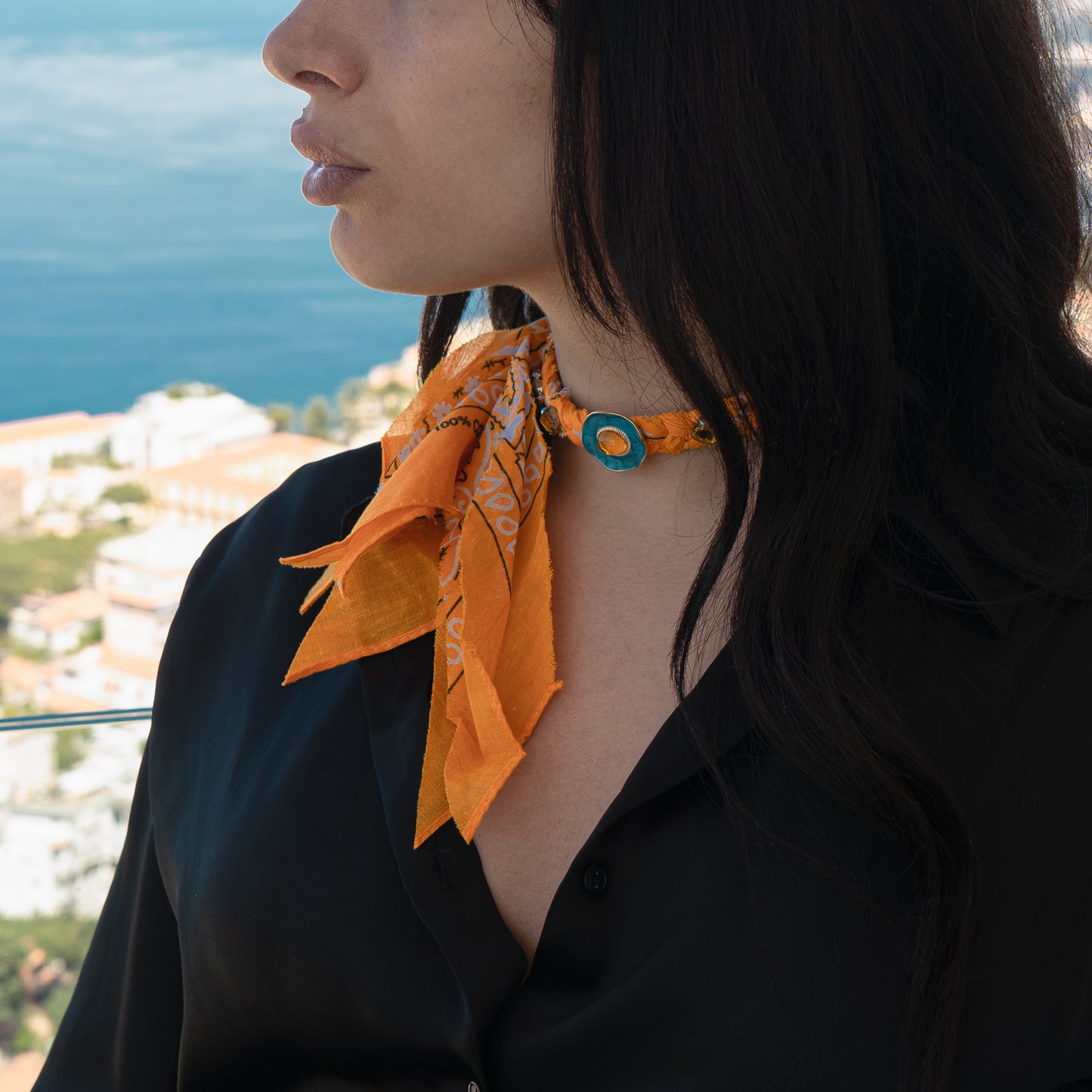 Collana chocker bandana arancione intrecciato
