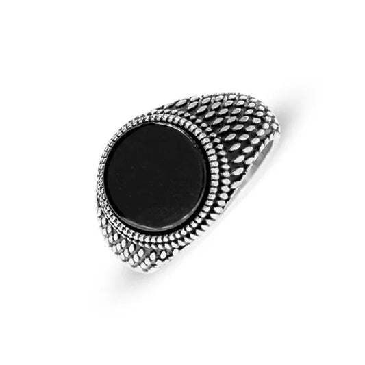 Anello con Pietra in acciaio 316L argento marrone