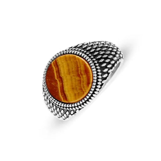 Anello con Pietra in acciaio 316L argento marrone