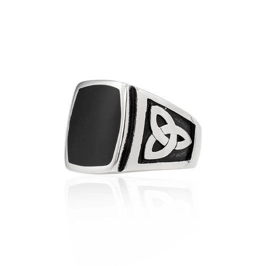 Anello con Pietra nera in acciaio 316L argento
