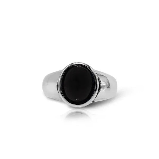 Anello con Pietra nera in acciaio inossidabile