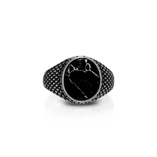 Anello con pietra in acciaio inox marmo nero