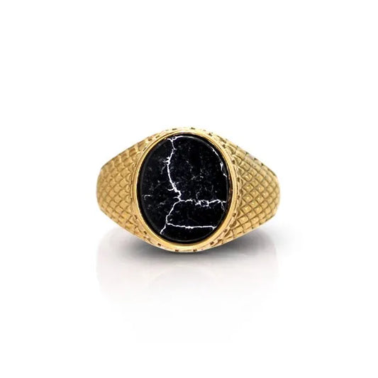 Anello con pietra in acciaio inox marrone