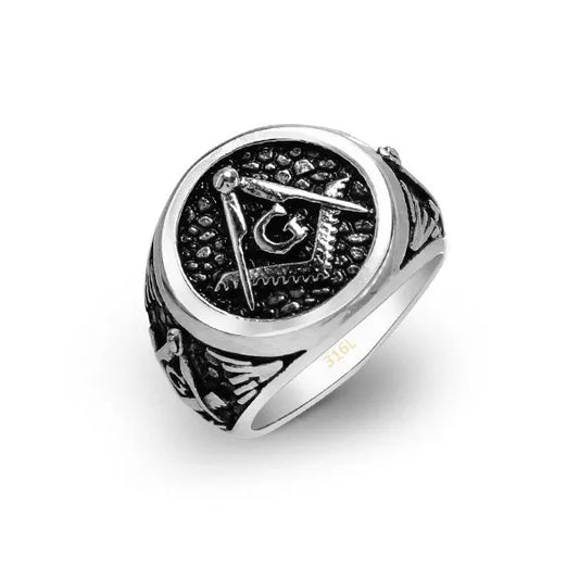 Anello con simbolo massone in acciaio 316