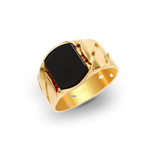 Anello catena con pietra in acciaio 316L oro