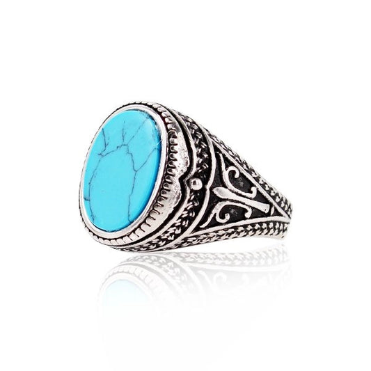 Anello con Pietra turchese in acciaio 316L