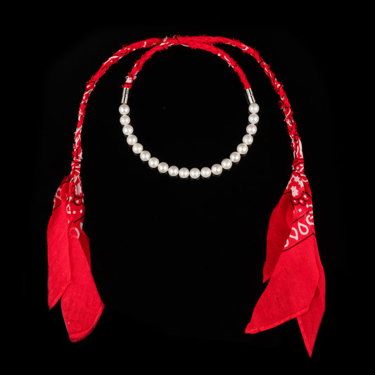 Chocker bandana Rossa intrecciata con Perle