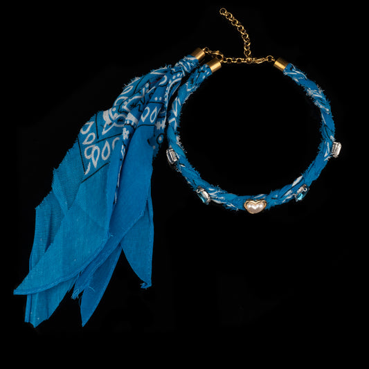 Collana chocker bandana turchese intrecciato