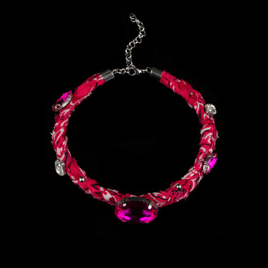 Collana chocker bandana fucsia intrecciata
