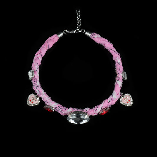 Collana chocker bandana rosa intrecciata