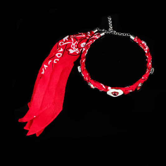 Collana chocker bandana rosso intrecciato