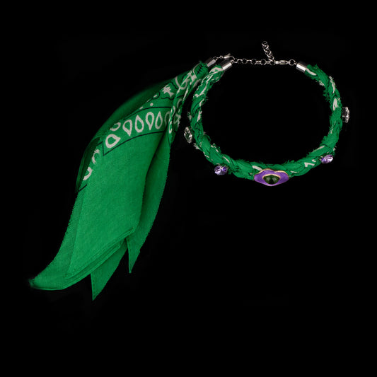 Collana chocker bandana verde intrecciato