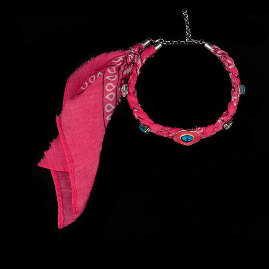Collana chocker bandana fucsia intrecciato